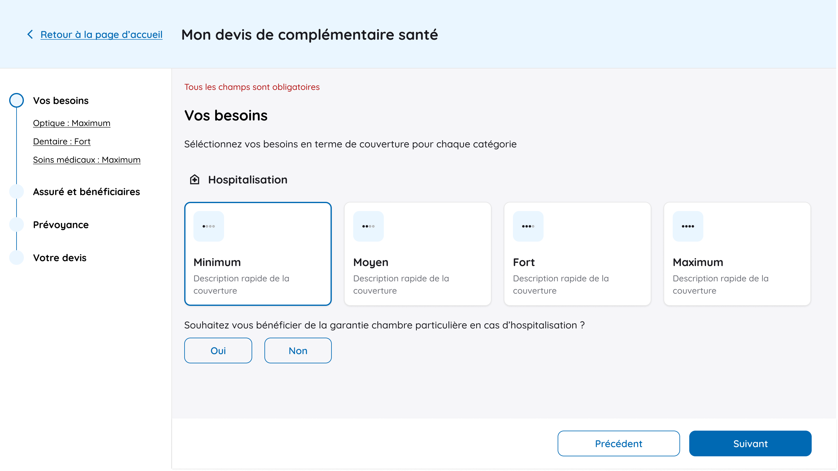 Expression des besoins de couverture dans le parcours en ligne